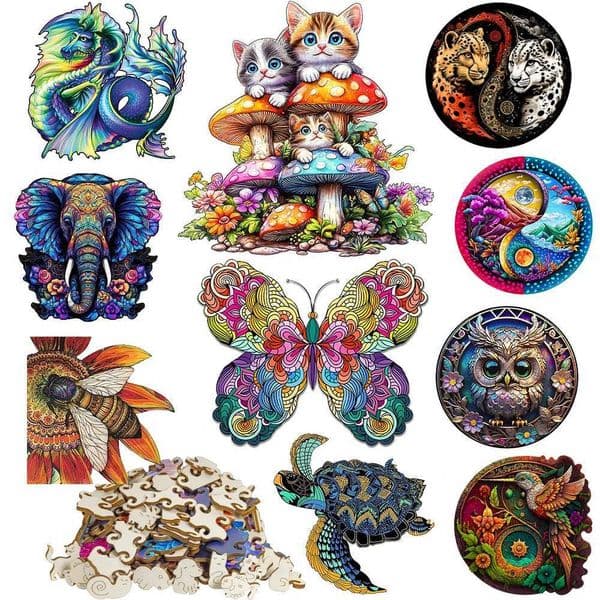 Unique Wooden Jigsaw Puzzles - Animal Fantasy Shaped Puzzles for Adults Artistic Gifts for Puzzle Lovers L2606043TTT