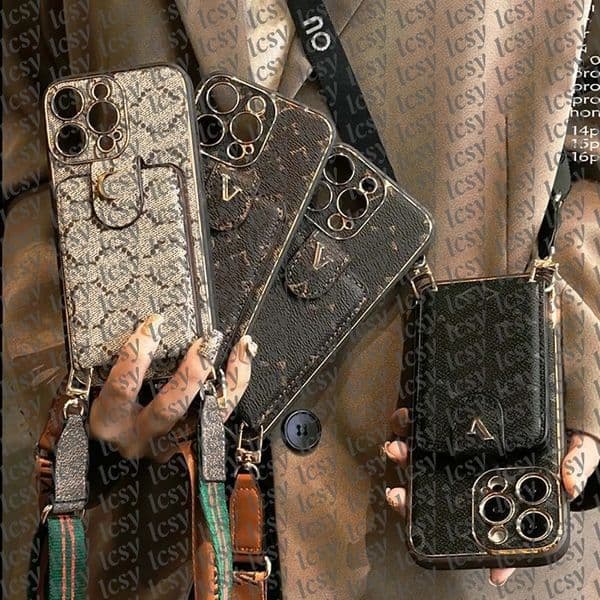 Phone Case Designer iPhone Case for Apple iPhone 17 pro max 16 ProMax 13 12 14plus S25 S24 Ultra Crossbody Wallet Card Holder Luxury Mobile Cases