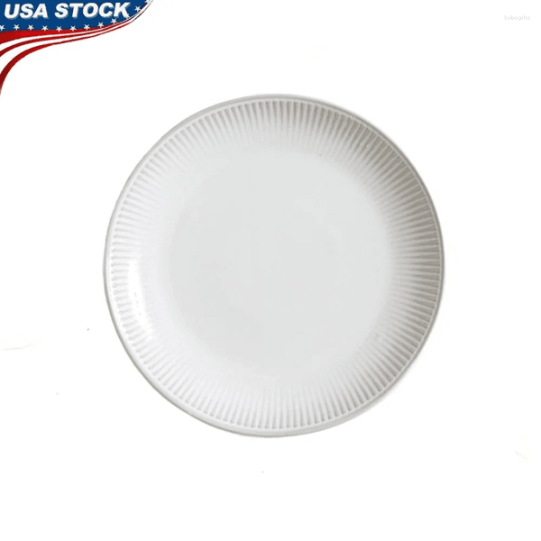 Plates Elegant 10.5 Inch Stoare Dinner Plate Ribbed Edge Microwave Dishwasher Safe Durable Ceramic Dish thumbnail 2