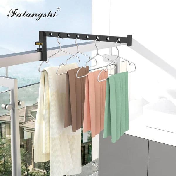 Black Foldable Hangers Wall Mounted Hanger Drying Rack Space Aluminum Clothes Organization WB3024 ddmynov