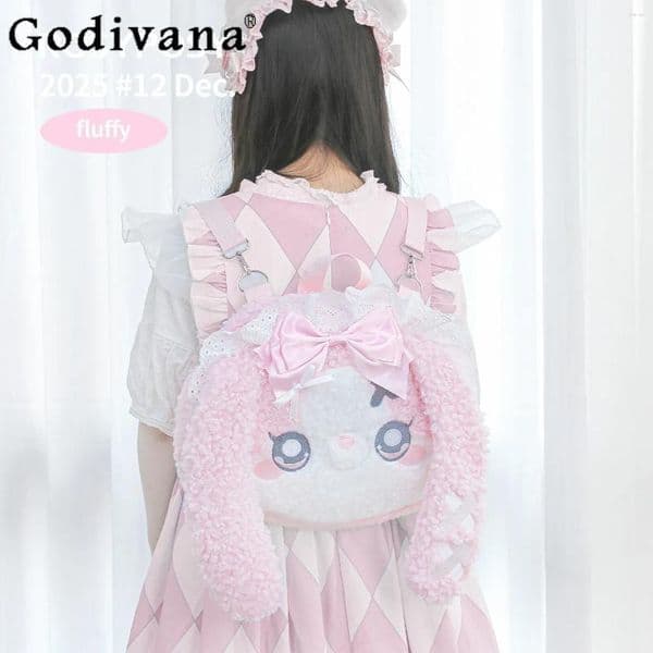 Cosmetic Bags Cute Plush Backpack Soft Girl Kawaii Cartoon Embroidered School Bag Bow Lace Casual Versatile Large Capacity Itabag 2026