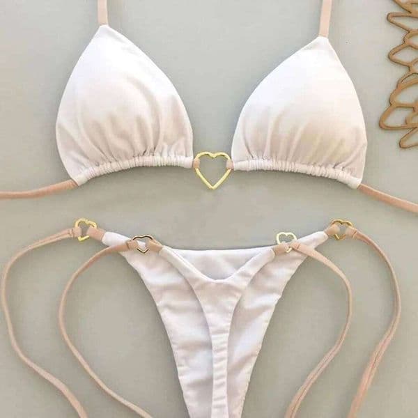 New Solid Color White Bikini Women suit Low Waist Lace-up Fashionable Swimsuit Two-piece Set 26Y0604