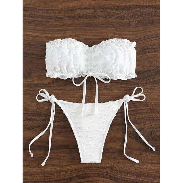 2025 summer solid color women's swimsuit pit strip european and american sexy split bandeau bikini J260604