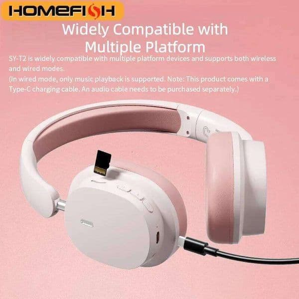 HOMEFISH SY-T2 Wireless Over-Ear Headphones 40mm Hi-Fi ENC Dual-Mic 8H Playtime Foldable Lightweight 170g Bluetooth 5.3 W260604