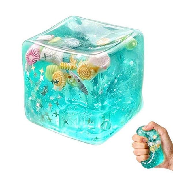 Stress Relief Cube 3D Soft Blue Ocean World Squishy Toy TPR Fidget Decompression Pinching Toy for Venting Frustration M260604