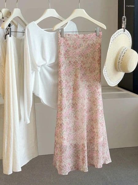 Skirts Women's Floral Print 2026 Summer Elegant Fashion A-line Slimming Casual High Waist Bodycon Long Skirt