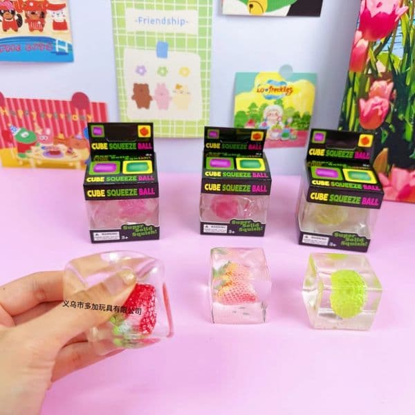Strawberry Nice Cube Sensory Stress Reliever Fidget Tool for Anxiety & Focus Desk Sensory Cube for Adults & Kids Stress Ball with Display box Decompression Toy BY SEA