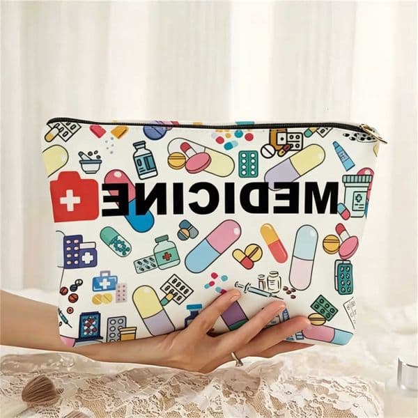 Medicine Themed Cosmetic Travel 1pc Bag Foldable Zippered Makeup Organizer for Healthcare Professionals Gift Idea Make Up Bag M260604
