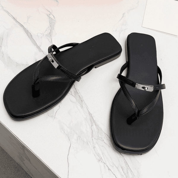New slide metal buckle slippers flip flops women's sandals flat beach slippers fashion casual shoes designer slide sandals flip flops