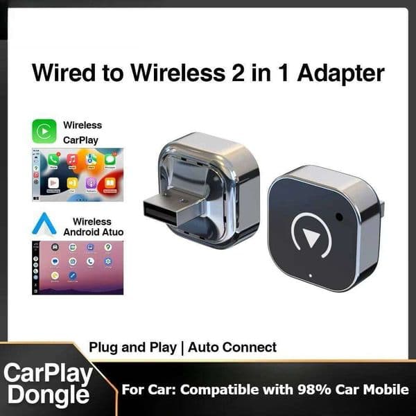 New 2-in-1 Wireless CarPlay Android Auto Adapter USB Dongle Smart Mini Box Plug and Play | Compatible with 98% Car Mobile