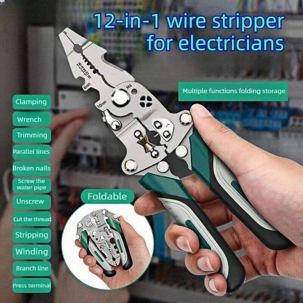 12-in-1 Multifunctional Electrician Pliers 7-inch Wire Strippers Cable Stripping Crimping Striping External Hex Wrench Hand Tool