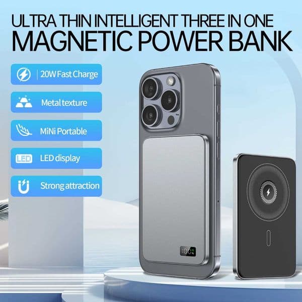 Ultra thin New Alloy Powerbank Magnetic Power Bank Wireless Fast Charger For iPhone 16 15 14 13 12 Backup battery For L260604