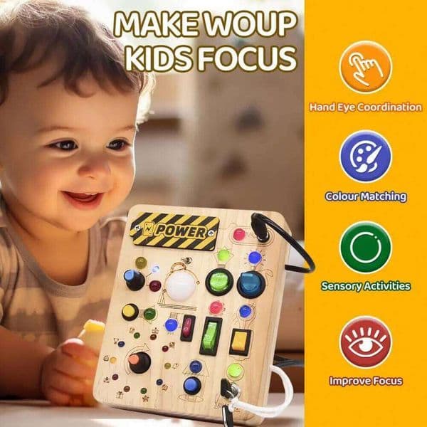 LED Light Busy Toddler Light-up Switch Control Wooden Kids Learning Activity Game Board Toy 26W0604