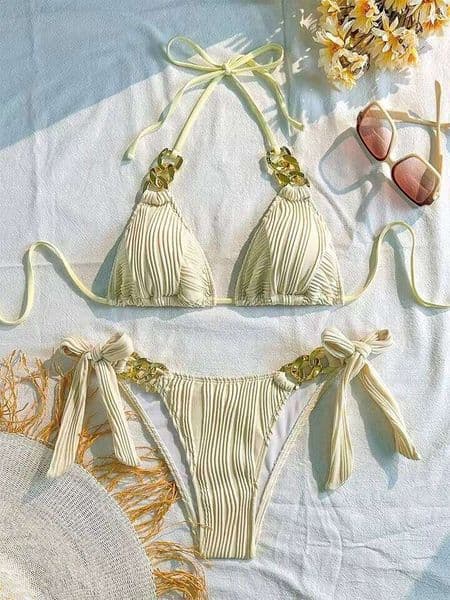 Vzvn Fashion Sexy Solid Lace Up Women Split Swimsuit Beach Brazil Bikini 2026 New All Season Backless Bikinis 2 Piece Set J260604