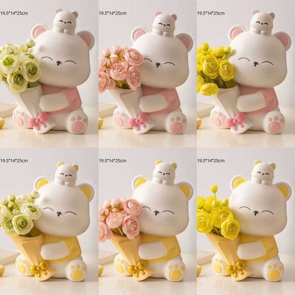 Bear Parent-Child Cream Home Style Resin Wine Cabinet Desktop Study Flower Arrangement Craft Decoration Ornament Y260604