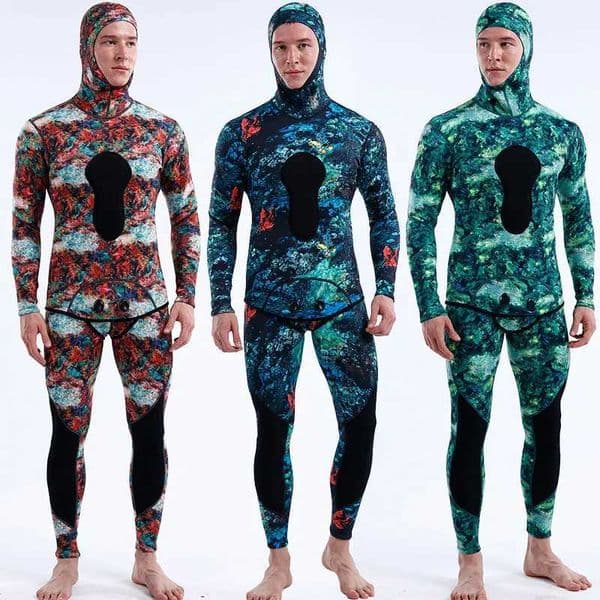 3MM Thermal Wetsuit Two Piece Camo Diving Suit with Hood for Surfing Fishing Z260604