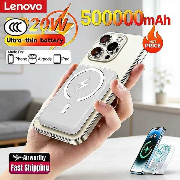 500000mAh Magnetic Lenovo Wireless Power Bank Portable PD225W Fast Charger For Auxiliary Battery For iPhone 17 L260604