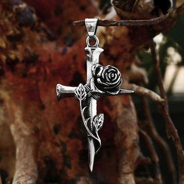 Stainless 316L New Steel Vintage Punk Cross Necklace For Men Fashion Biker Rose Pendant Unique Romantic Amulet Jewelry Gifts L260604