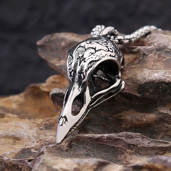Crow Viking Punk Skull Unique Pendant For Men Vintage Stainless Steel Nordic Animal Necklace Biker Amulet Jewelry L260604