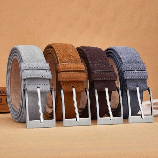 Leather Cowskin Genuine Sude For Belt Man And Lady With Oxford Fabric Strap Genuine Leather Luxury Pin Buckle Blue Gray Belts C260604