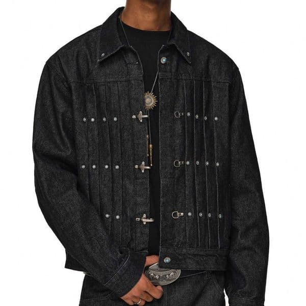 Jacket Airplane Buckle Denim Short Men Streetwear Fashion Hip Hop Turquoise Button Jeans Jacket Unisex Spring Autumn Cowboy Coat L260604