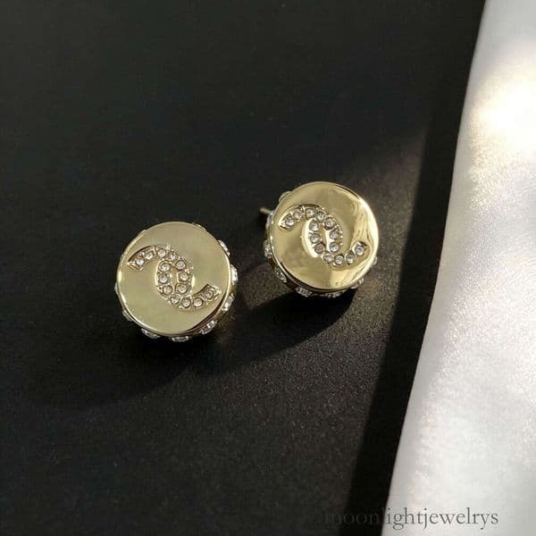 Designer channels earrings 26mm round full diamond stud earrings large button-shaped colorful cc earrings