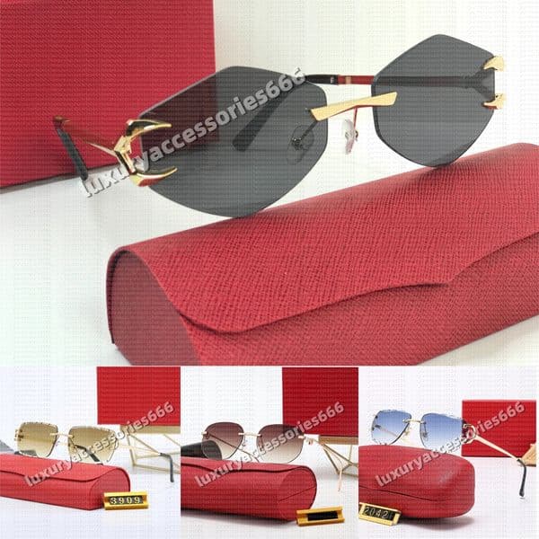 Designer Sunglasses Sports Mens Women Gold and Silver Frameless Metal Round Oval Optical Frame Black Grey Blue Transparent Lens Sun Eyewear Fashion Glasses