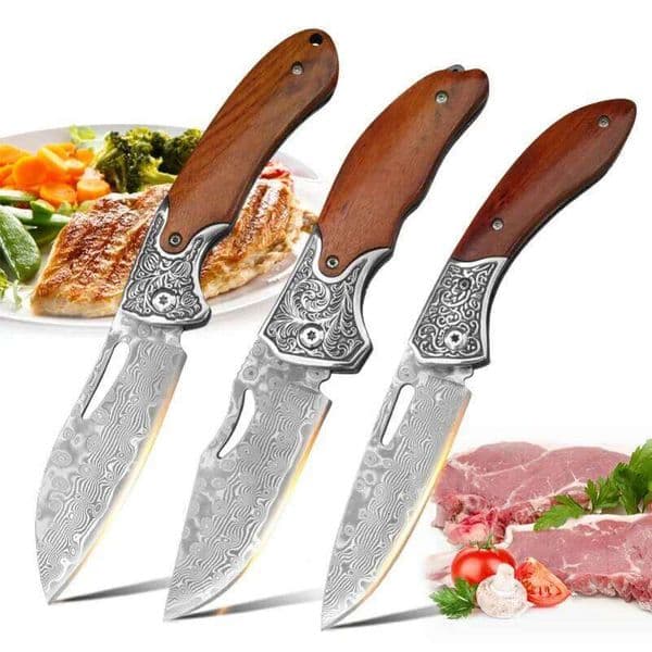 Damascus Steel Folding Pocket Cleaver Meat Vegetable Slicing Fish Kitchen Knives Fruit Butcher Boning Barbecue Knife W260604
