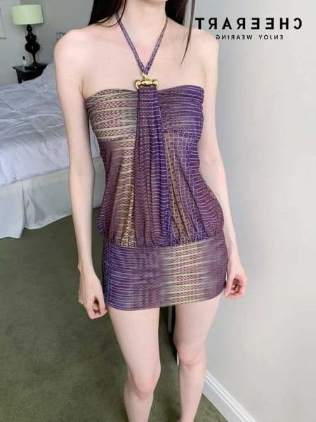 CHEERART Gradient Gold Striped Tanks Camis Summer Cami Top For Woman 2025 Halter Neck Strapless Y2k Top Clothes L260604