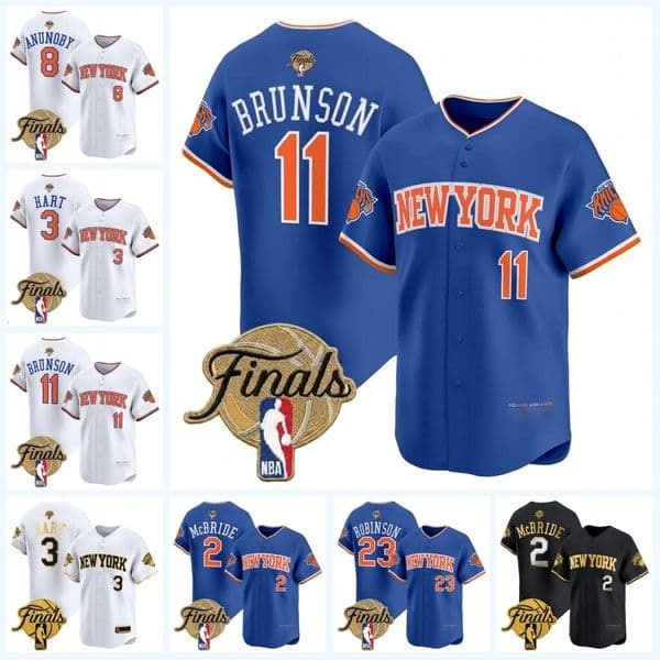 NewYork Knicks 2026 Finals Baseball Jersey Jalen Brunson Karl-Anthony Towns Mikal Bridges Miles McBride Kevin McCullar Jr OG Anunoby Josh Hart Pacome Dadiet