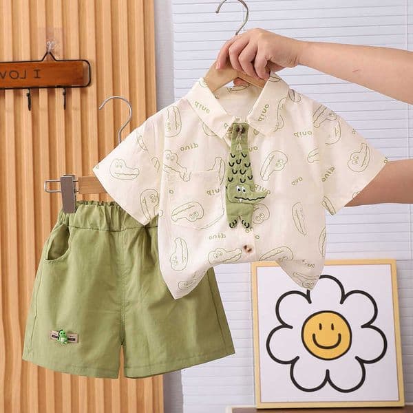 New Boys Summer Baby Crocodile Clothing Suit Children Tie T-Shirt Shorts Set Kids 2Pcs/Toddler Fashion Tracksuit1-5Years M260605