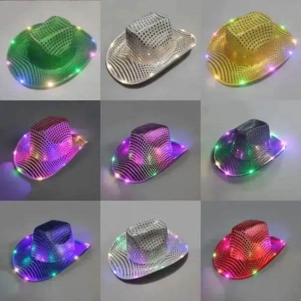 Luxury Designer Decor LED Flashing Shinny Cute Hat Light Up Sequin Cowboy Hats room Luminous Caps Halloween Christmas Costume Supplies Decor 11
