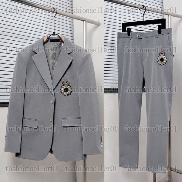 Designer Mens Blazers Pants Suits Classic luxury embroidered badge kings Pattern Set Western Clothing Blazer Trousers Slim Fit gray black Outwear