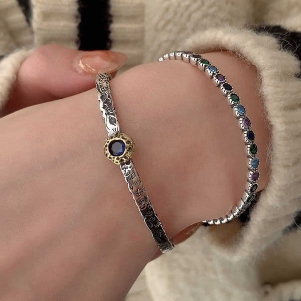 Bangle 925 Sterling Silver Punk Pearl Star Heart Geometric Golden For Woman Girl Jewelry Gift Dropship M260605