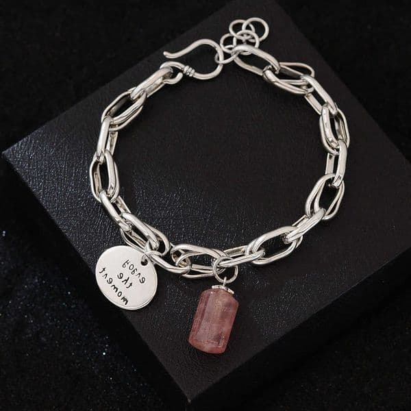 Strawberry 925 Silver Linked Chain Pendant Word Cube Punk Vintage For Woman Girl Jewelry Gift Dropship M260605