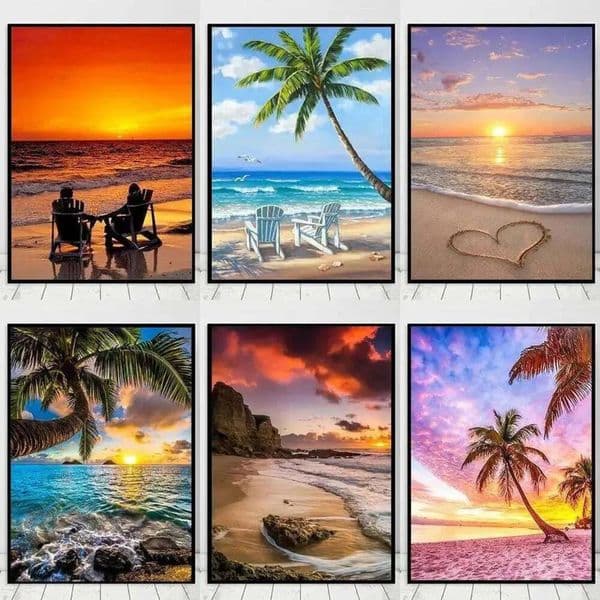 Luxury Designer Decor Romantic Beach Sunset Landscape Canvas Print Seaview Wall Art For Living Room Decor room Natural Lover Painting Poster 30