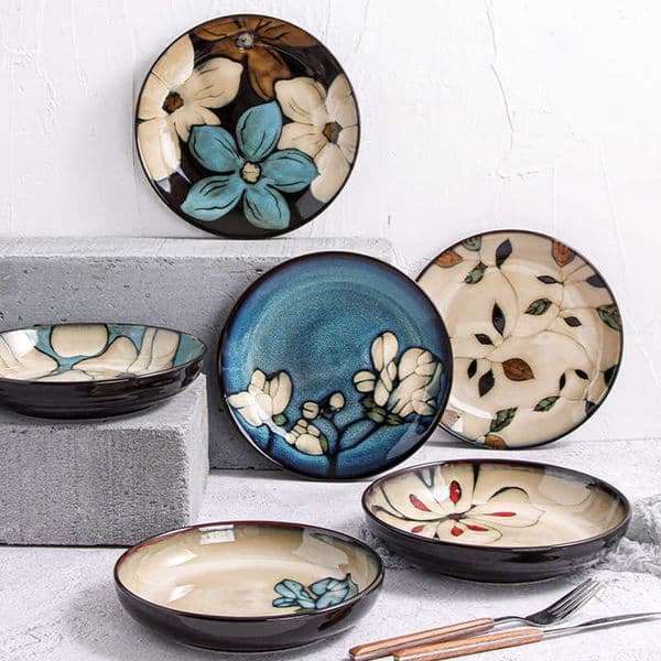 Glaze Change Creative Western Plate Kiln Steak Plate Household Dish Plate Ceramic Plate Underglaze Color Pasta Plate Breakfast PlateL260529 Y260605