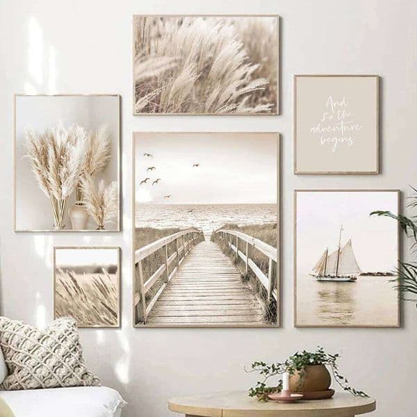 Beige Flower Grass Scenery Wall Art Pictures Canvas Painting Bohemia Beach Landscape Posters Prints Nordic Modern Home Decor 26L0605