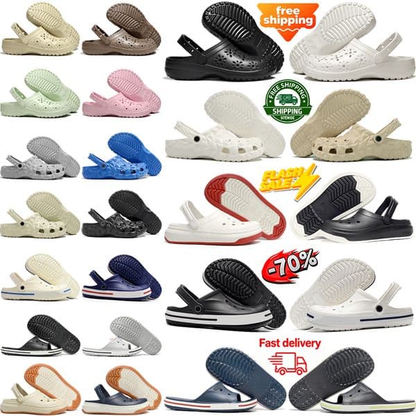 Free Shipping designer croc sandals womens Floral Cut Out Clog shoes slippers fashion Original slides Buckle mens triple black white Flat heel Room Sandale