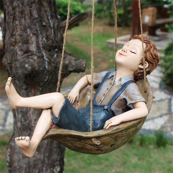 1pc Swing Boy Statue Leisurely Atmosphere Garden Accessories Resin Sculpture Ornament For Home Office Desktop Living Room Book 260603