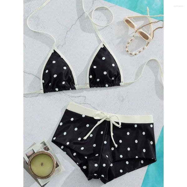 Women's Swimwear Y2K Sweet And Spicy Storm Point Hanging Neck Strap Bikini Shorts Girl Style Beach Vacation Split Swimsuit