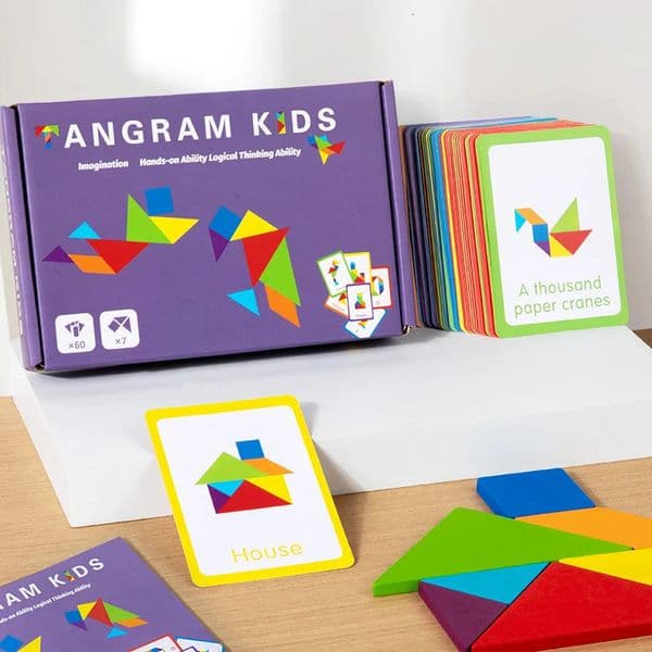 3D Wooden Tangram Jigsaw Puzzles Board Games Kids Montessori Educational Toys Children Kindergarten Geometric Shape Teaching Aid 260605