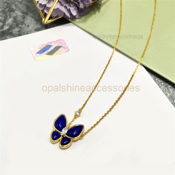 Fashion accessory blue stone butterfly necklace with minimalist chain pendant vanism cleef necklace
