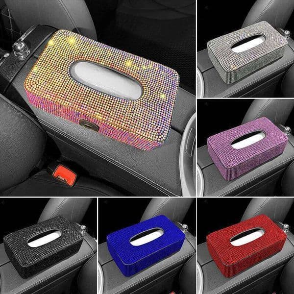 New Luxury Rhinestone Holder Block-type Tissue for Center Console Armrest Box Seat Back Bling Car Accessories J260605