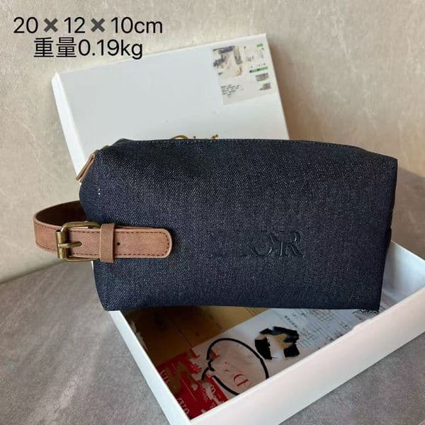 Sleek Durable Denim Fabric with Decorative Ribbons Spacious Multi-Purpose Beauty Organizer Purse