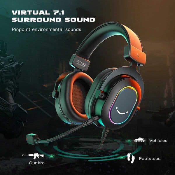 RGB Fifine Dynamic Gaming Headset with Mic Over-Ear Headphones 71 Surround Sound PC 4 5 3 EQ Options Game Movie MusicL260604