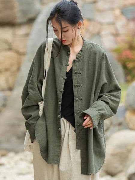 Johnature Women Chinese Style Linen Shirts And Tops Stand Long Sleeve Blouses Spring Solid Color Button Vintage Shirts260601