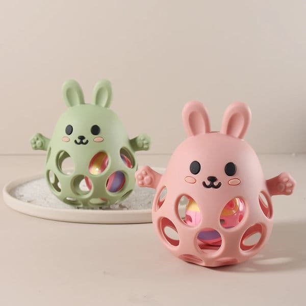Cute Baby silicone rabbit teether Food Grade Safe Teether cute cartoon ease teeth pain Toy Teething gift bell 260605