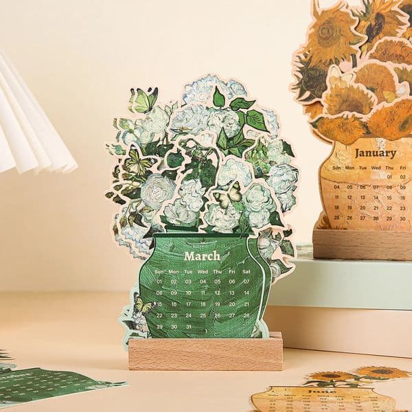 2026 Vintage Desk Calendar With Wooden Base Monthly Card Insert Planner For Office Home School Decor Organization Supplies 260605
