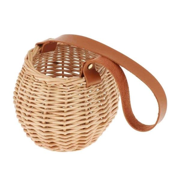 Woven Basket Wicker Hanging Garden Flower Vase Potted Plant Pot with Leather Handle Storage Baskets 26W0605